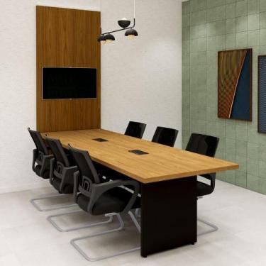 Imagem de Mesa Escritório p/ Reunião 2,70m e Painel TV MDF F5 Office, Freijó com