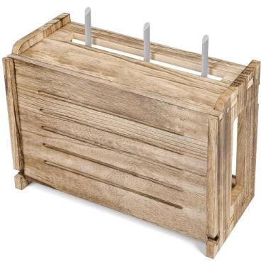 Imagem de BEARUT Prateleira de madeira para roteador, suporte na parede, WiFi, caixa de armazenamento, modem cabo, capa de roteador, régua organizada, gerenciamento de cabos, rack hider 37,8 x 25 x 14,2 cm (C x
