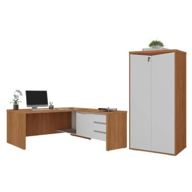 Imagem de Mesa Em L Com Armário 2 Portas Manaus Freijó Branco