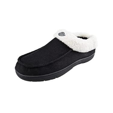 Imagem de Dickies Pantufa masculina de espuma viscoelástica com gola sherpa – sola interna/externa, lavável na máquina, Veludo cotelê preto, Medium