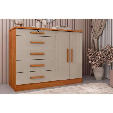 Imagem de Cômoda Casal Istambul c/ 2 Portas e 5 Gavetas Cinamomo/Off White - Tcil Móveis