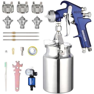 Imagem de ENDOZER Pistola de Pulverização Profissional com Alimentação de Sifão para Tinta, Cabo Vermelho, Bico de 34 Oz -1,4 1,7 2,0 Mm para Uma Variedade de Tintas de Baixa Viscosidade (Azul)