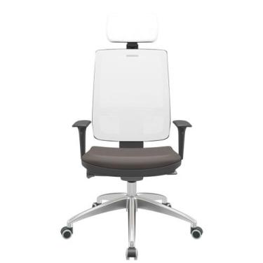 Imagem de Cadeira Office Cinza Tela Branca Com Encosto Assento Vinil Café Autoco