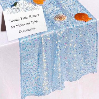 Imagem de FuSenYuan Caminho De Mesa Com Lantejoulas Azuis, 3 Metros, Pacotes 2, Iridescente 203 Cm X 43 Para Decoração Casamento, Chá Bebê E Aniversário