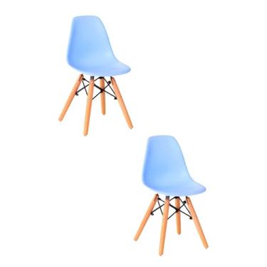 Imagem de Kit 2 Cadeiras Infantil Eames Polipropileno Base Madeira Eiffel Espresso Móveis Azul