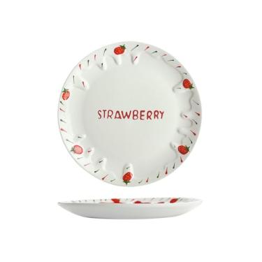 Imagem de Prato de cerâmica delicada de cerâmica fresca resistente a altas temperaturas de 21,6 cm - prato raso de baga branca