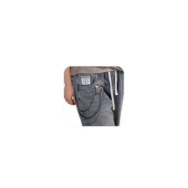 Imagem de Calças punk esqueleto, correntes de caveira para homens, corrente de calça hip hop, rebite cruzado, acessórios góticos, corrente para jeans, bolso, Halloween, pirata, joias, acessórios de roupas