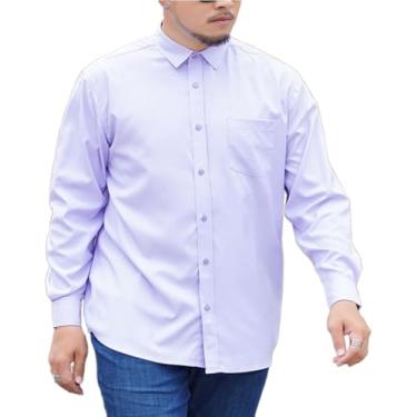 Imagem de Camisas De Manga Comprida Plus Size Para Homens Primavera Outono Casual Camisa Solta Camisa De Negócios Sólida Formal De Grandes Dimensões Tops De Moda, Wine Red, L