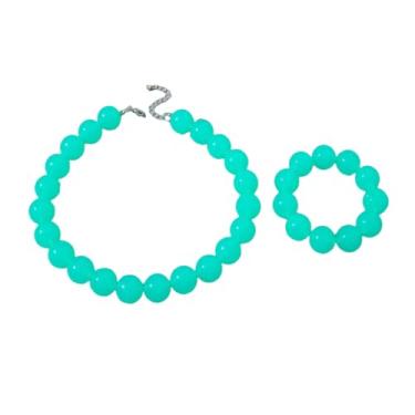 Imagem de Todu Colar gargantilha com contas grossas coloridas para mulheres, pulseira de contas neon de acrílico, boêmio, conjunto de joias de verão dos anos 80, acessórios de festa à fantasia, 1 Pc+1 Pc, Zinco