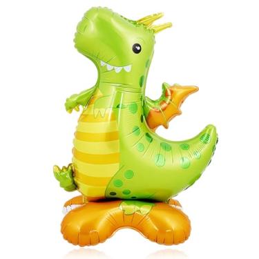 Imagem de Balão de alumínio de dinossauro independente de 40,6 cm | Decoração T-Rex sem hélio para festa de aniversário de meninos, suprimentos com tema jurássico (1 peça)