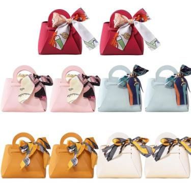 Imagem de Pacote com 10 sacos de presente de couro para doces de casamento, caixa de lembrancinhas de festa, mini bolsas de presente com alça caixas reutilizáveis de festivais para aniversário, Natal, Halloween