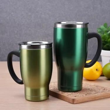 Imagem de Copo Térmico Parede Dupla em Aço Inox Verde 350ml com Tampa Hermética - Estilo Liso