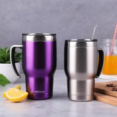 Imagem de Caneca Térmica Parede Dupla em Aço Inox Roxa 700ml com Tampa Hermética - Estilo Premium