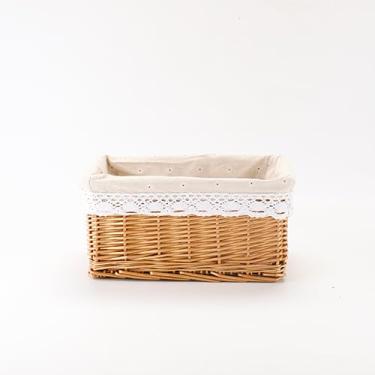 Imagem de Cesta de armazenamento de salgueiro com forro de linho – Cesto decorativo tecido à mão para casa, cozinha, berçário - Organizador rústico para cobertores, brinquedos, frutas e mais