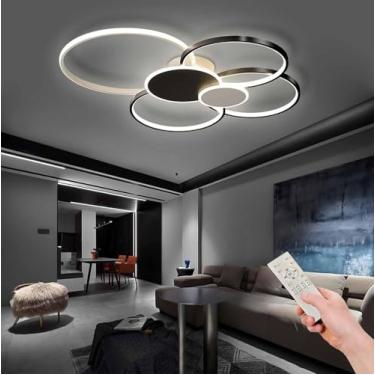 Imagem de Lâmpada De Teto Led Regulável Luz De Teto De Anel Preto Com Controle Remoto Lâmpada De Sala De Estar Moderna Lustre Interno Para Sala De Estar, Quarto, Cozinha, Corredo, Black, 100cm，93W