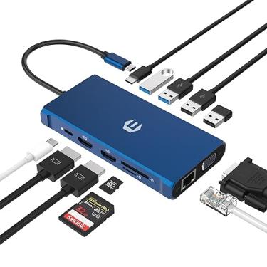 Imagem de Estação de ancoragem USB C, adaptador multiportas 12 em 1 com 2 x 4K HDMI, VGA, Ethernet, 100W PD, USB C 3.0, 4 x USB A, SD/TF para laptop USB C e smartphone