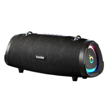 Imagem de Basike Caixa de Som Bluetooth Portátil 100W RMS (Pico 160W), TWS Estéreo Hi-Fi, Bluetooth 5.3, Microfone, RGB, Modos EQ, IPX6, 12h de Bateria para Casa, Festa e Uso Externo – Preto
