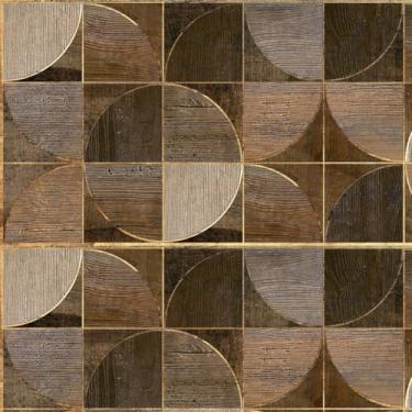 Imagem de Papel de Parede Círculos Abstratos Madeira Autocolante Lavável 3m