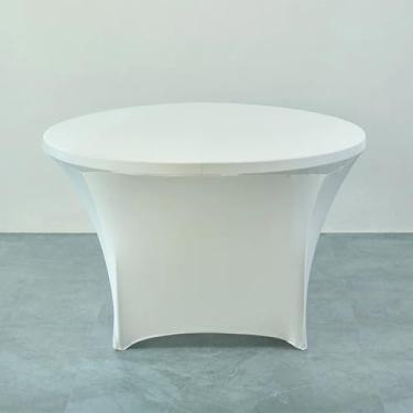 Imagem de Toalha de mesa redonda elástica para hotel, capa de mesa de banquete de cor pura, protetor de balcão de bar, saia de mesa decorativa para casa, branca, R 120 cm x A 75 cm (redonda de 4 pés)