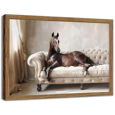 Imagem de Arte de parede de cavalo de fazenda vintage rústico pôsteres de cavalo impressões marrom cavalos pintura galeria cavalos no sofá imagens estilo ocidental para sala de estar escritório quarto decoração