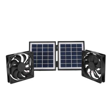 Imagem de Jiawu Kit de Ventilador de Exaustão Solar, Kit de Ventilador de Energia Solar, Ventilação de Ventilação de Exaustão 2x5W Filming Com Painel Solar Dobrável de 10W para Pequenas Gestas (Preto)
