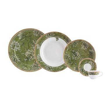 Imagem de Serviço de Jantar e Café 20 Peças em Porcelana, Modelo Izabel, com Saliência nas Extremidades, Coleção Floresta, Schmidt Estilo, Porcelana Schmidt