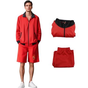 Imagem de Fantasia de salva-vidas uniforme masculino vermelho zíper jaqueta top shorts conjunto roupas cosplay roupas para adultos M