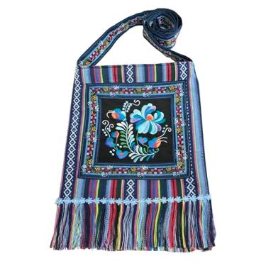 Imagem de Leimandy Bolsa transversal Boho bordada 28 x 28 cm alça lateral dupla bolso étnico bolsas étnicas L6, Flor de liris azul, 11*11 inches