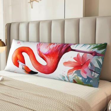 Imagem de Capa de travesseiro de corpo em aquarela pintada à mão flamingo, fronhas longas de microfibra, presentes para mulheres e homens, fronha corporal ultra macia e aconchegante com zíper oculto para