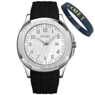 Imagem de SKMEI Relógio de pulso masculino de silicone, fácil de ler, à prova d'água, esportivo, casual, moderno, analógico, quartzo, luminoso, para pais, presente preto, G9286preto e branco, Tendência