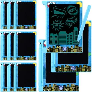Imagem de Nezyo Pacote com 12 minitabletes de escrita LCD para crianças com 12 unidades de 11 cm, blocos de desenho eletrônicos reutilizáveis apagáveis para decoração de festa de quadrinhos, artigos de