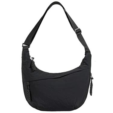 Imagem de Bolsa de ombro crescente, bolsa transversal de nylon para mulheres, bolsas Hobo de nylon, bolsa slouchy Sling Bags Dumpling Bags, Preto, Small