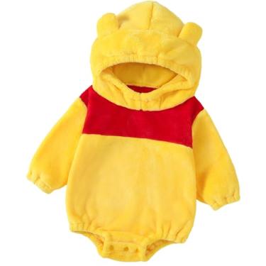 Imagem de Macacões de flanela para bebês meninos meninas fantasia de monstro com capuz manga comprida macacão cosplay, Amarelo, 3-6 Months