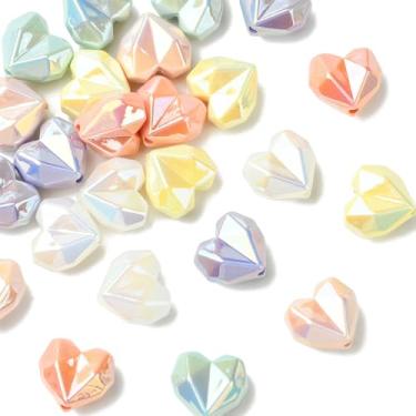 Imagem de UR URLIFEHALL 24 peças, 6 cores, contas de coração de acrílico facetadas, imitação de pérola, amor, coração, contas soltas para chaveiro, pulseira, joias, projetos DIY