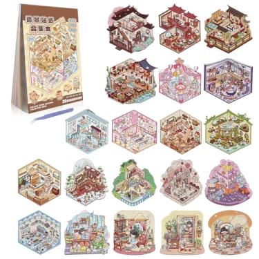 Imagem de Dwpetzo 20 Sets DIY 3D Sticker Scenes for Adults Relief Stress, Cute Kawaii 3D House Sticker Therapy for Women Teen Girls Kids Pass The Time, Make Your Own Mini Room Scene Collection Book with Tweezer