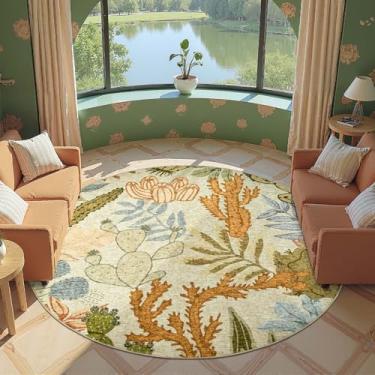 Imagem de jinchan Tapete redondo com estampa botânica verde, 2 metros, lavável, círculo, moderno, tropical, deserto, cacto, macio, antiderrapante, para sala de estar, quarto, sala de jantar, sala de jogos