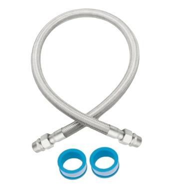 Imagem de Mangueira de jumper de compressor de aço inoxidável de grau industrial, 3/10.2 cm NPT macho, 101.6 cm de comprimento, 450 PSI, ambos os encaixes giram livremente