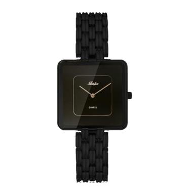 Imagem de MASTOP Relógios dourados femininos de luxo, quadrado, relógio de pulso de quartzo delicado, pulseira de aço inoxidável, à prova d'água, relógios elegantes para presente dela, Preto, Delicado e