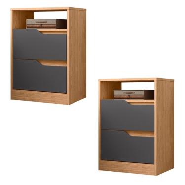 Imagem de Kit 2 Mesas de Cabeceira Sole com 2 Gavetas e Nicho