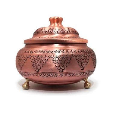 Imagem de Açucareiro de cobre com tampa - 482 g, design turco feito à mão | Pote multiuso de temperos e temperos, recipiente de café | Decoração de cozinha ideal e presente de inauguração de casa (uvas