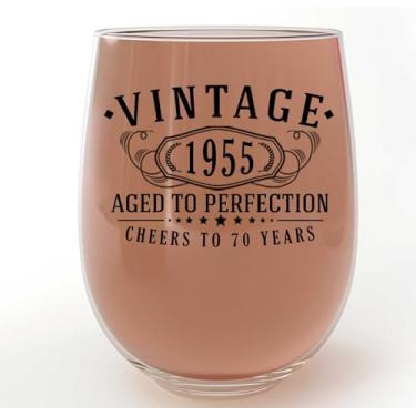 Imagem de Taça de vinho vintage 1955 preta impressa 482 g sem haste – Presente de feliz aniversário de 70 anos para mulheres e homens, Cheers to 70 Years, Turning 70 Woman Decoration Decor, Birthday Bday Party