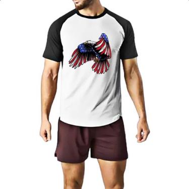 Imagem de Camiseta Raglan Aguia penas bandeira EUA - Alearts, P