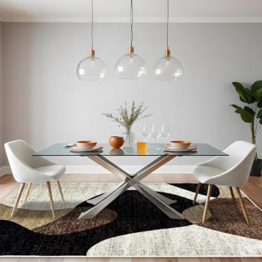 Imagem de 1 Tapete Belga Sala de Jantar Mesa Grande Es Mo 200 x 250 Vr (D6Mod Bege Preto Marrom Marfim - Moderno Manchado Abstrato)