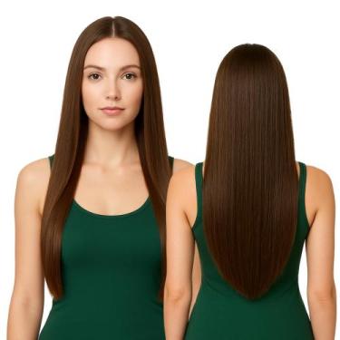 Imagem de Peruca Lace Wig Lisa Castanho Fibra Futura 70cm Aceita Temperatura - M