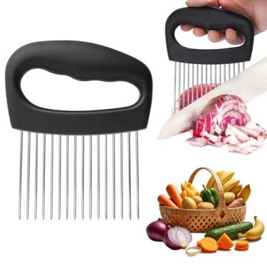 Imagem de FANTEXY Suporte de cebola para fatiar – Cortador de cebola e amaciador de carne extragrande de aço inoxidável de 16 pinos, cortador de legumes para batatas, ferramenta assistente de fatiador de
