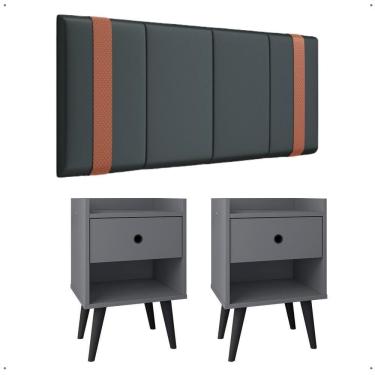 Imagem de Kit 2 Mesinhas Pequena Decore Organizadora Nicho Gaveta Cinza/Preto Cabeceira Suspensa Cama Box Casal Queen Detalhe Lateral Suede - Lojas RPM