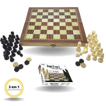 Imagem de Jogo Xadrez Dama Gamão Madeira Tabuleiro 3 Em 1 29x29 - Western