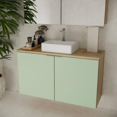 Imagem de Gabinete de Banheiro 110cm X 65cm Marrom Carvalho / Verde