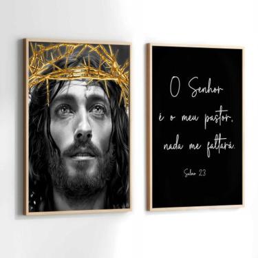 Imagem de Conjunto Quadros Decorativos com Moldura Jesus o Senhor é Meu Pastor K