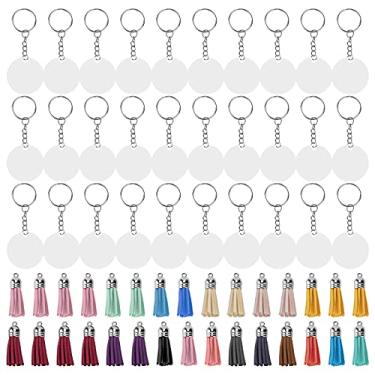 Imagem de ZJchao 30set DIY Pintado à Mão A Acrílico de Chaves Em Branco do Chavel Tassel Com Anéis de Salto para Adultos Filhos